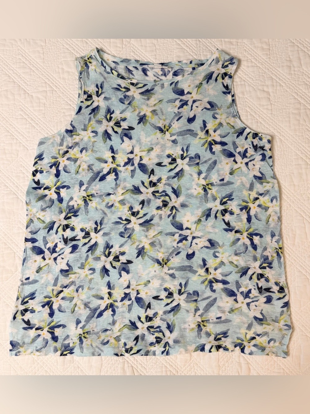 J. Jill Love Linen Oversized Floral Sleeveless Tank Size Small Blue White